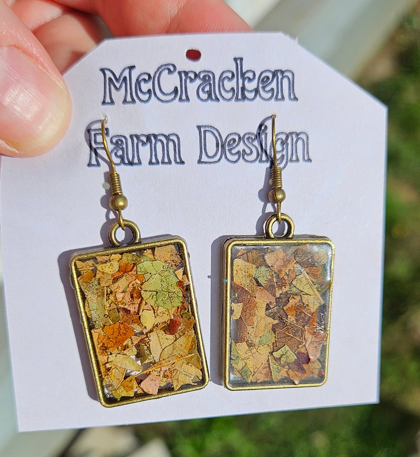 Rectangle leaf confetti earrings