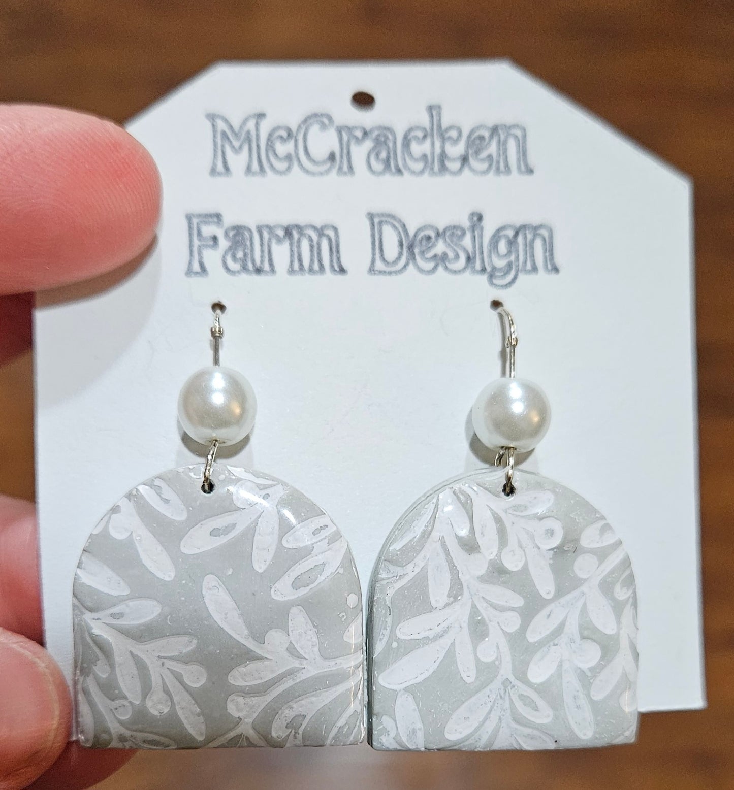 Grey and white clay earrings