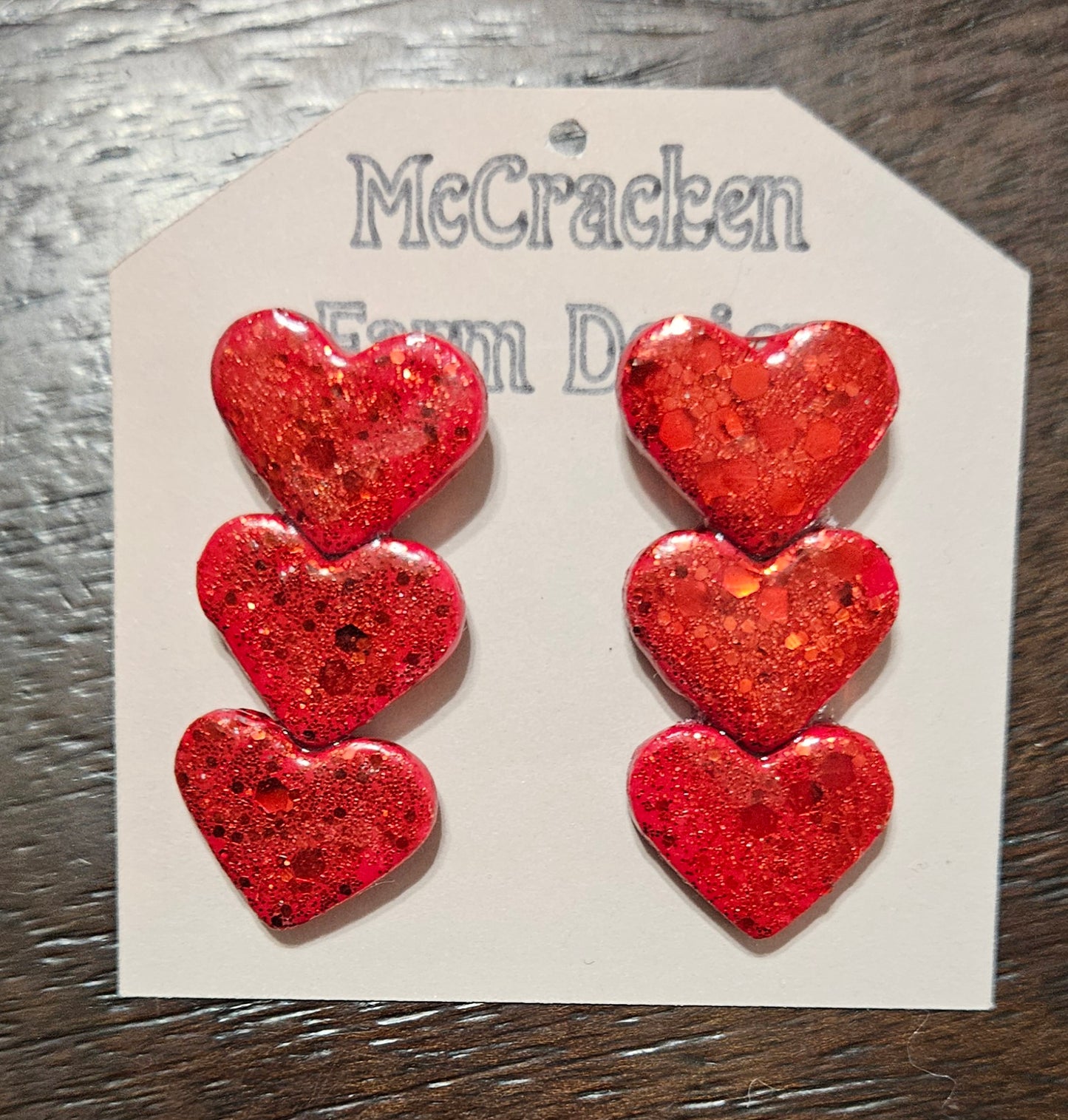 Triple red glitter hearts