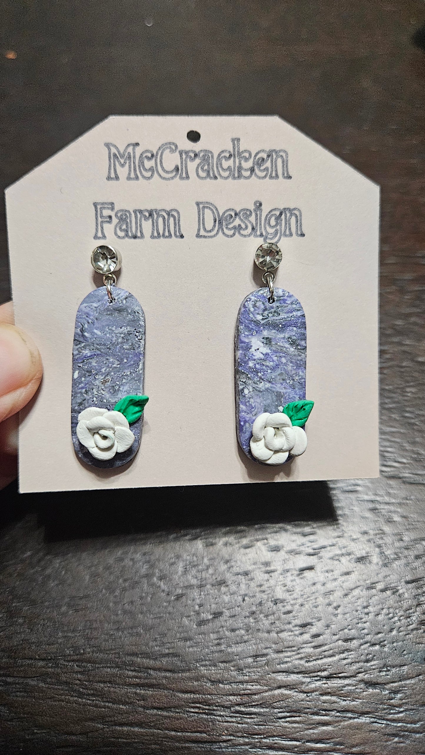 White rose gray silver earrings