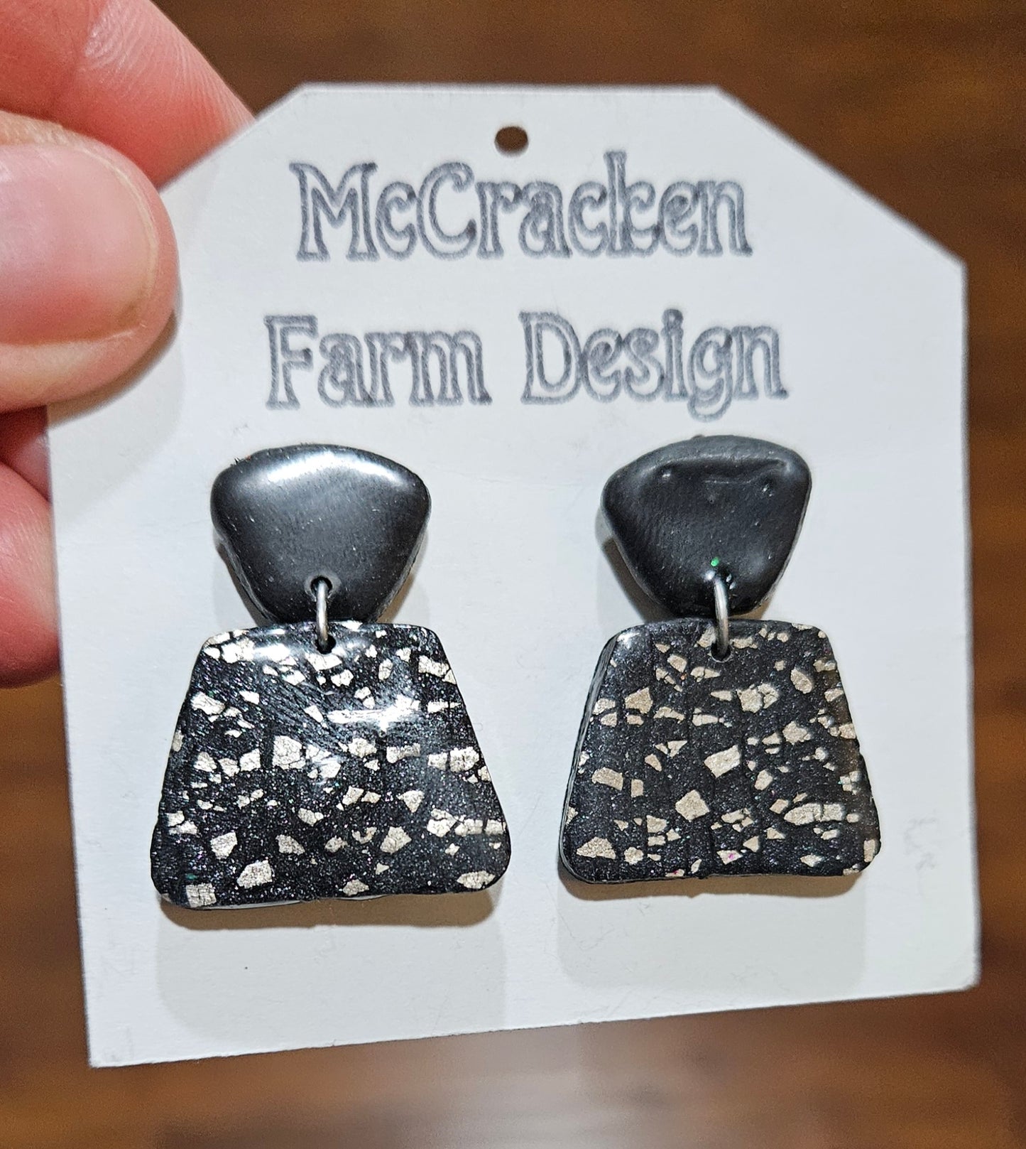 Black and silver clay earrings