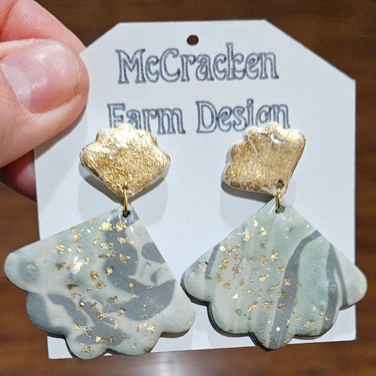 Golden and Grey marbled clay earrings