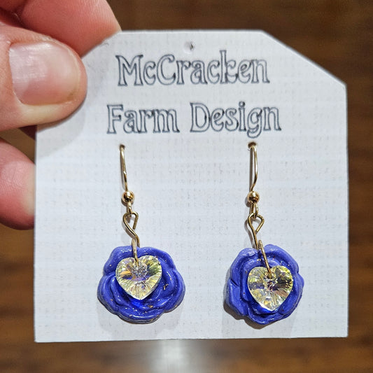 Rose and cystal heart earrings