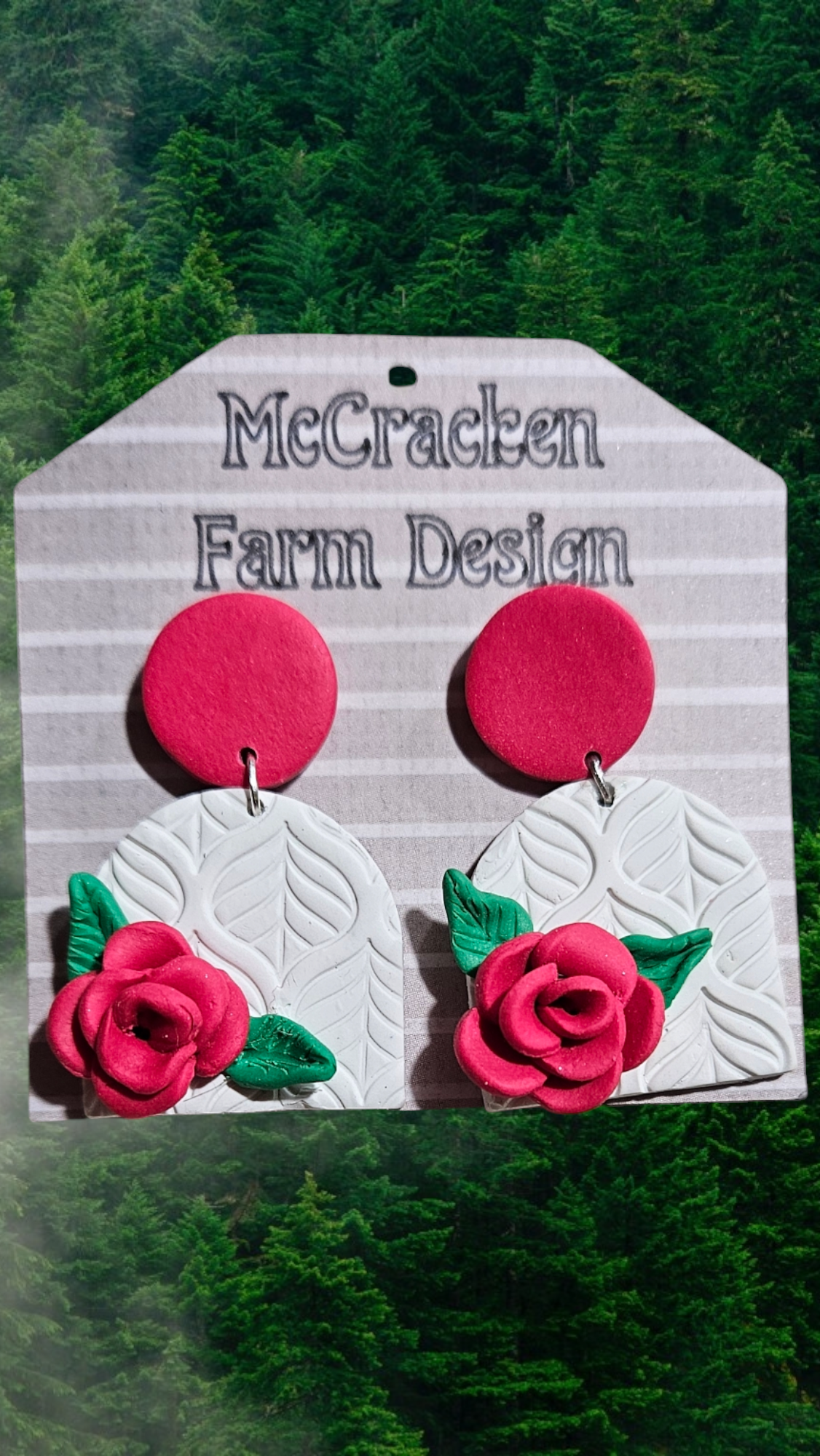 Red-pink rose on pattern white clay