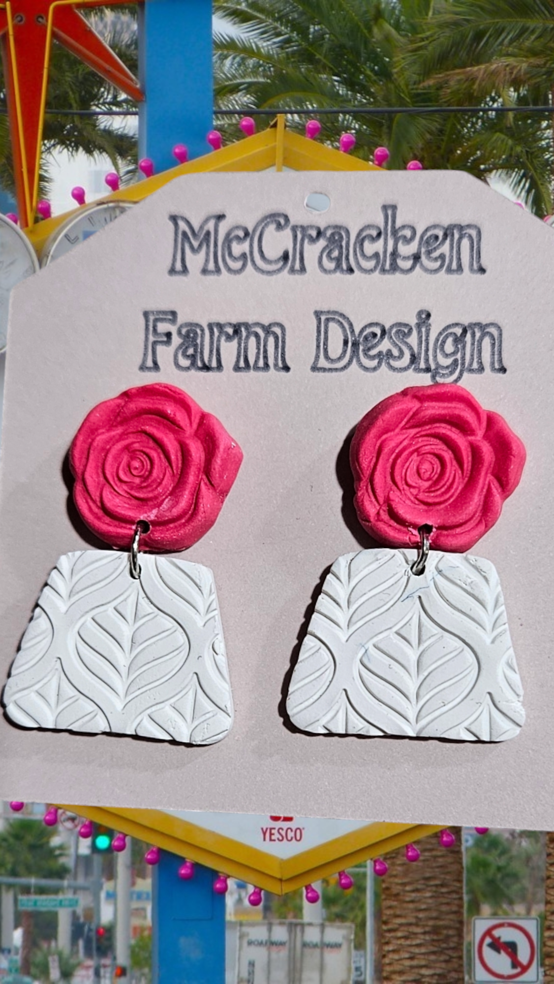 Rose and white patterned clay