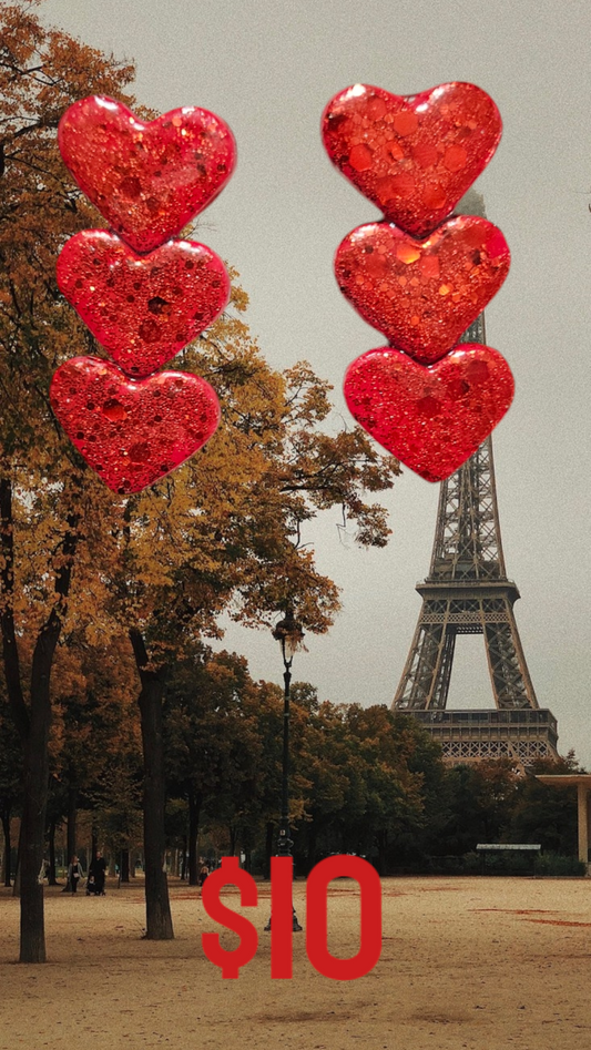 Triple red glitter hearts